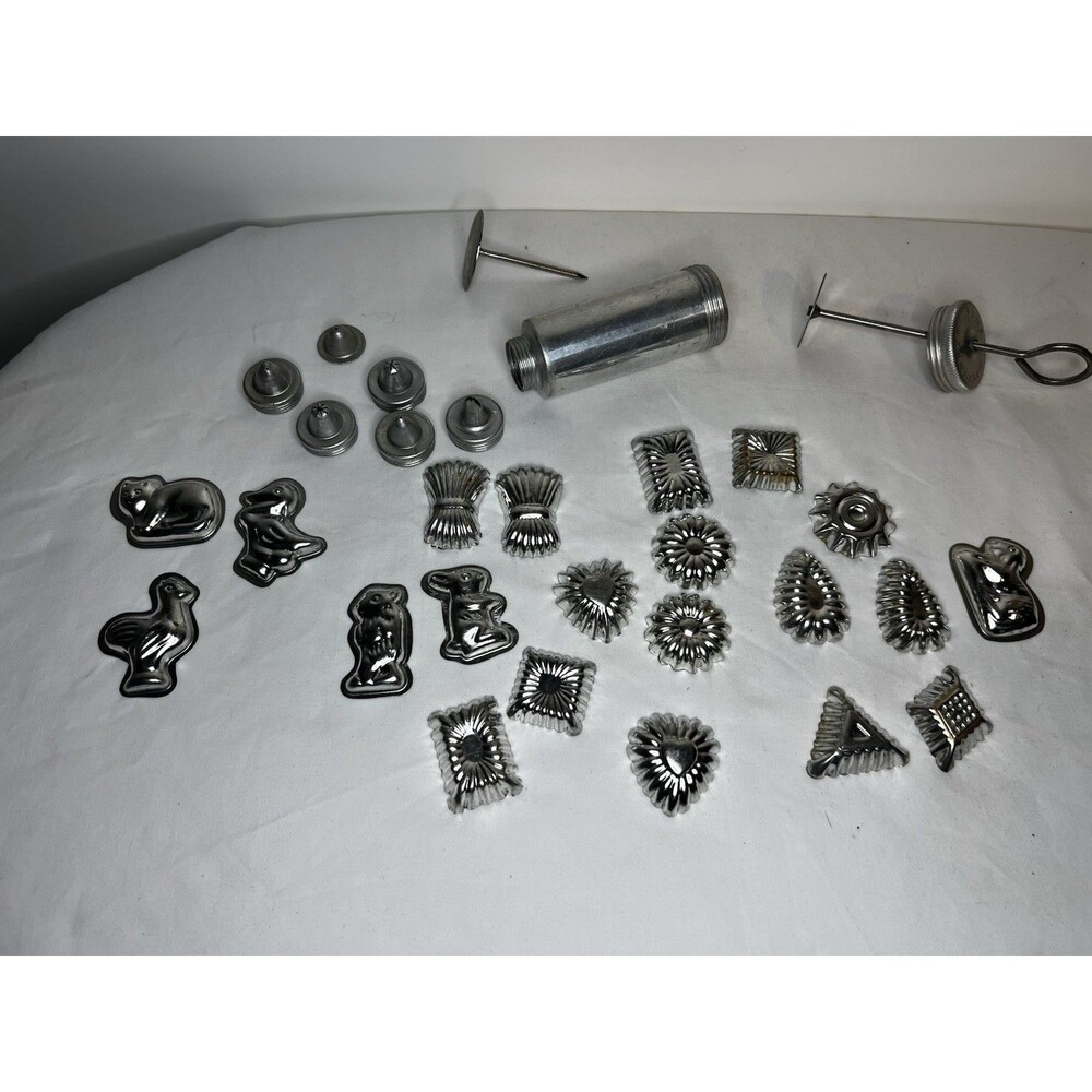 Decor Vintage Metal Cookie Press Set w/ Handle, Assorted Shapes Silver